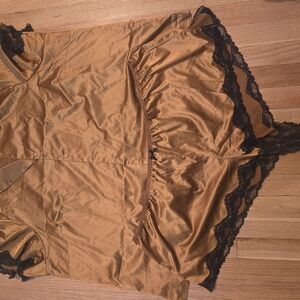 Cacique Gold and Black Chemise with Intricate Lace